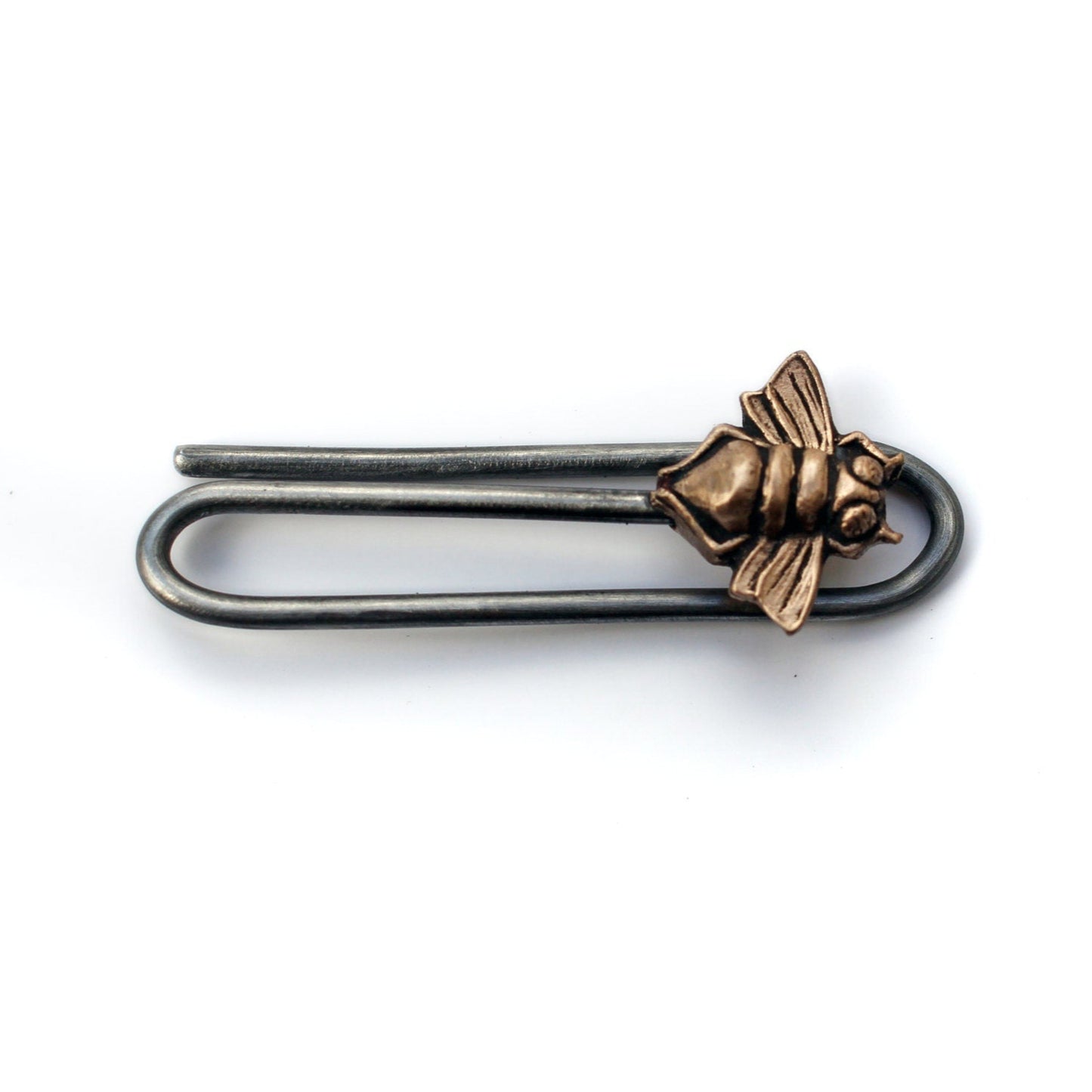bee tie clip in bronze and steel
