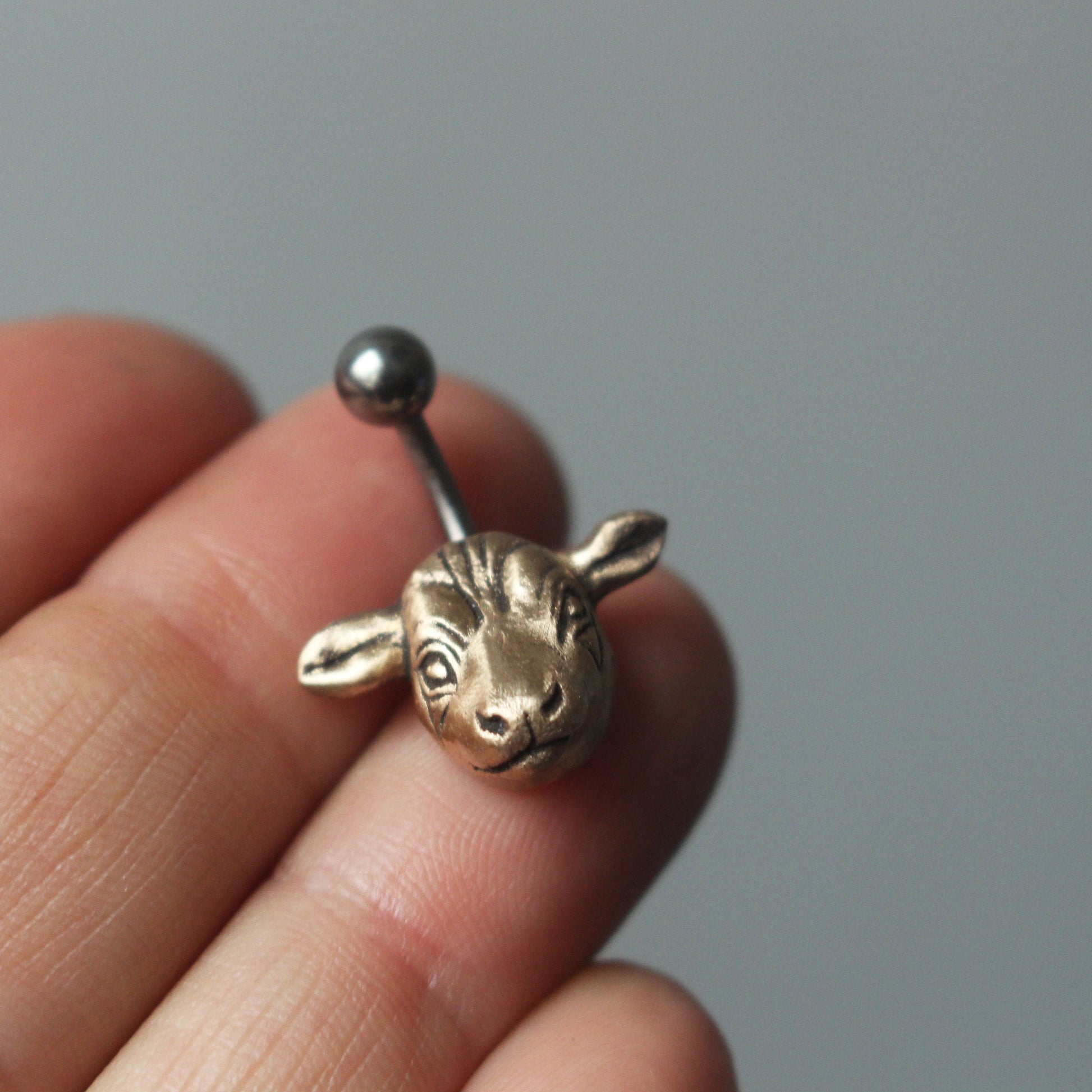 titanium and bronze cow belly button ring