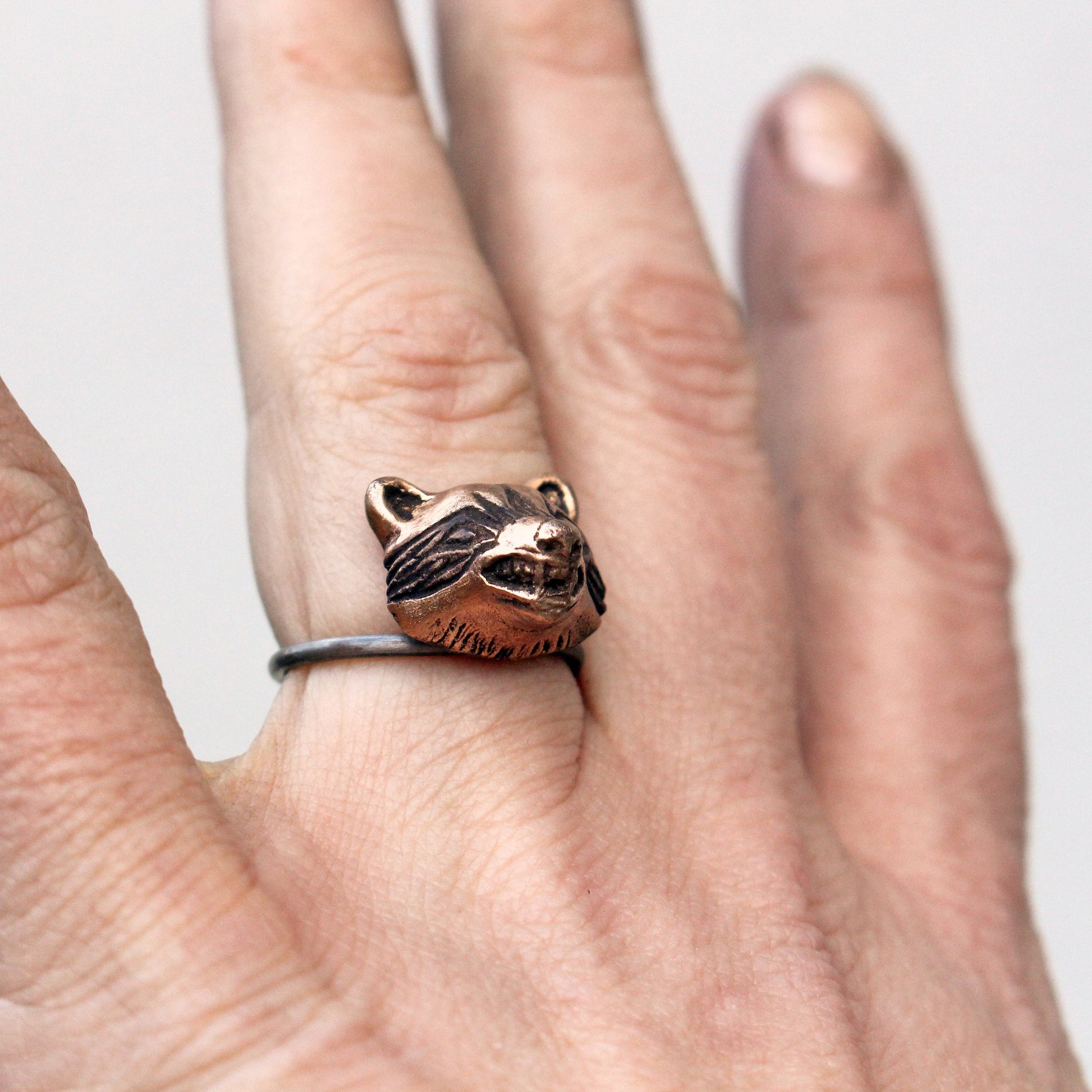 handmade adjustable raccoon ring