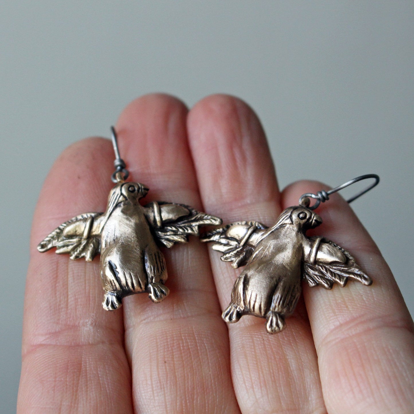 penguin earrings in bronze and titanium