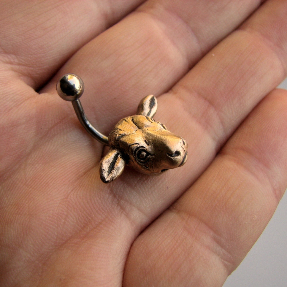 titanium and bronze cow belly button ring