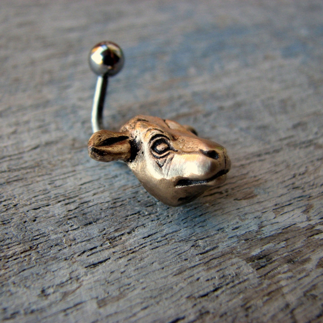 titanium and bronze cow belly button ring