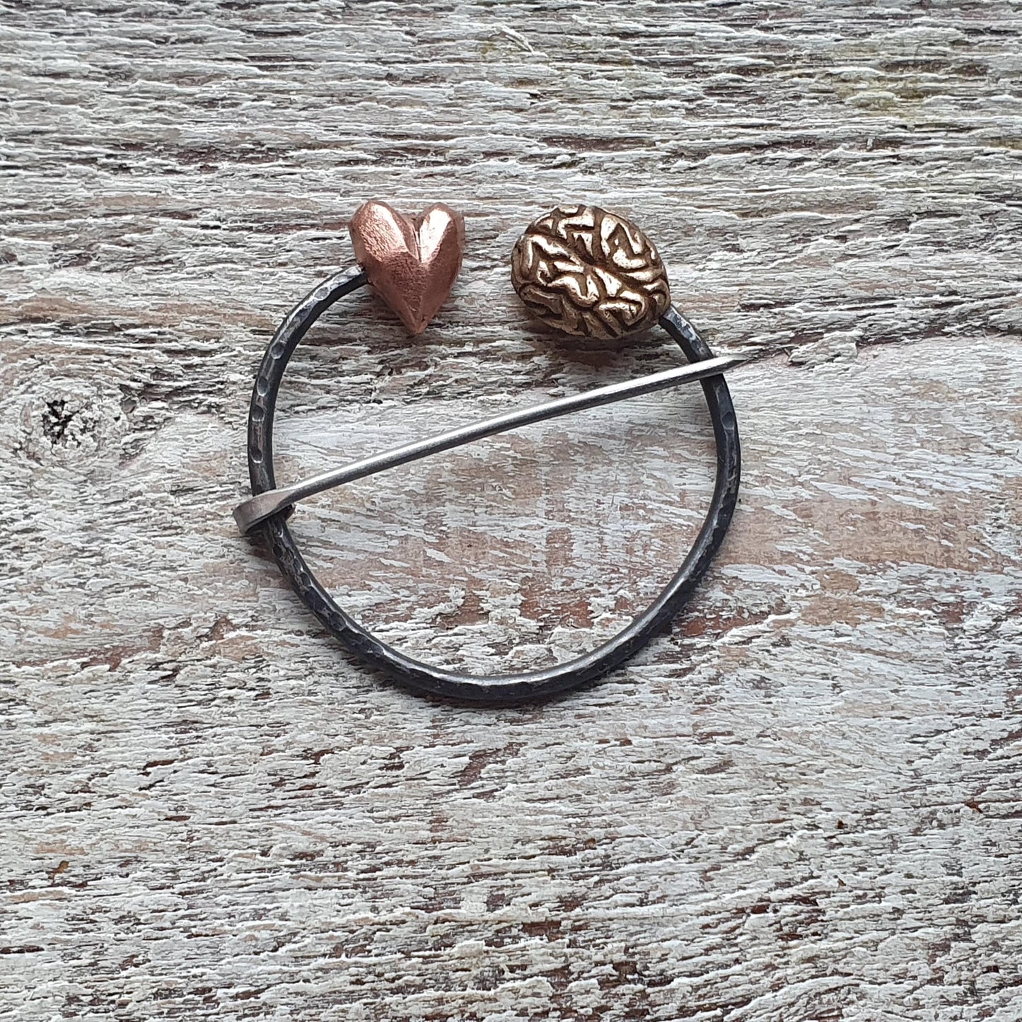 Hjärta och hjärna brosch