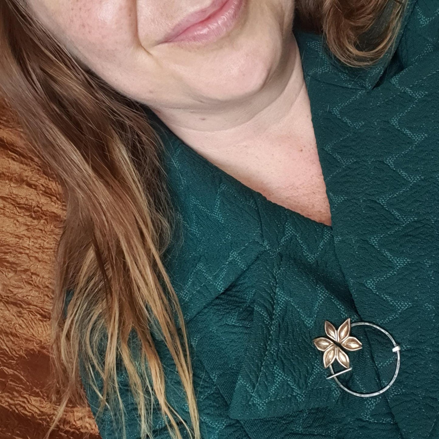 bronze star anise pod fibula, shawl pin, brooch.