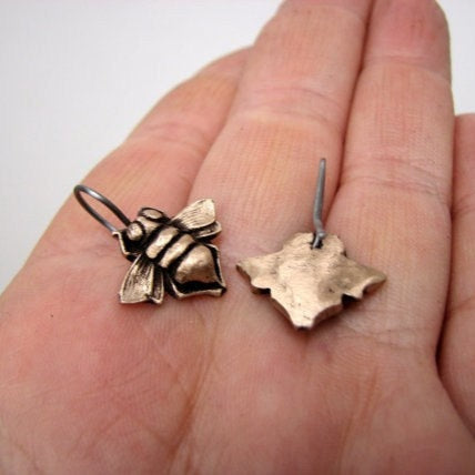Bronze bee earrings with titanium hooks