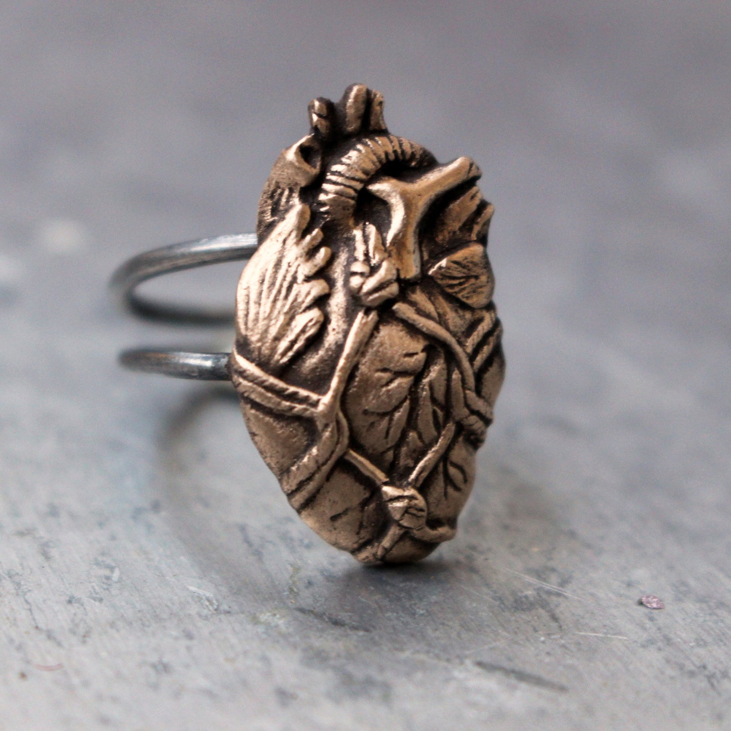 Bronze anatomical heart bound with rope ring with, kinbaku, shibari, bdsm jewelry