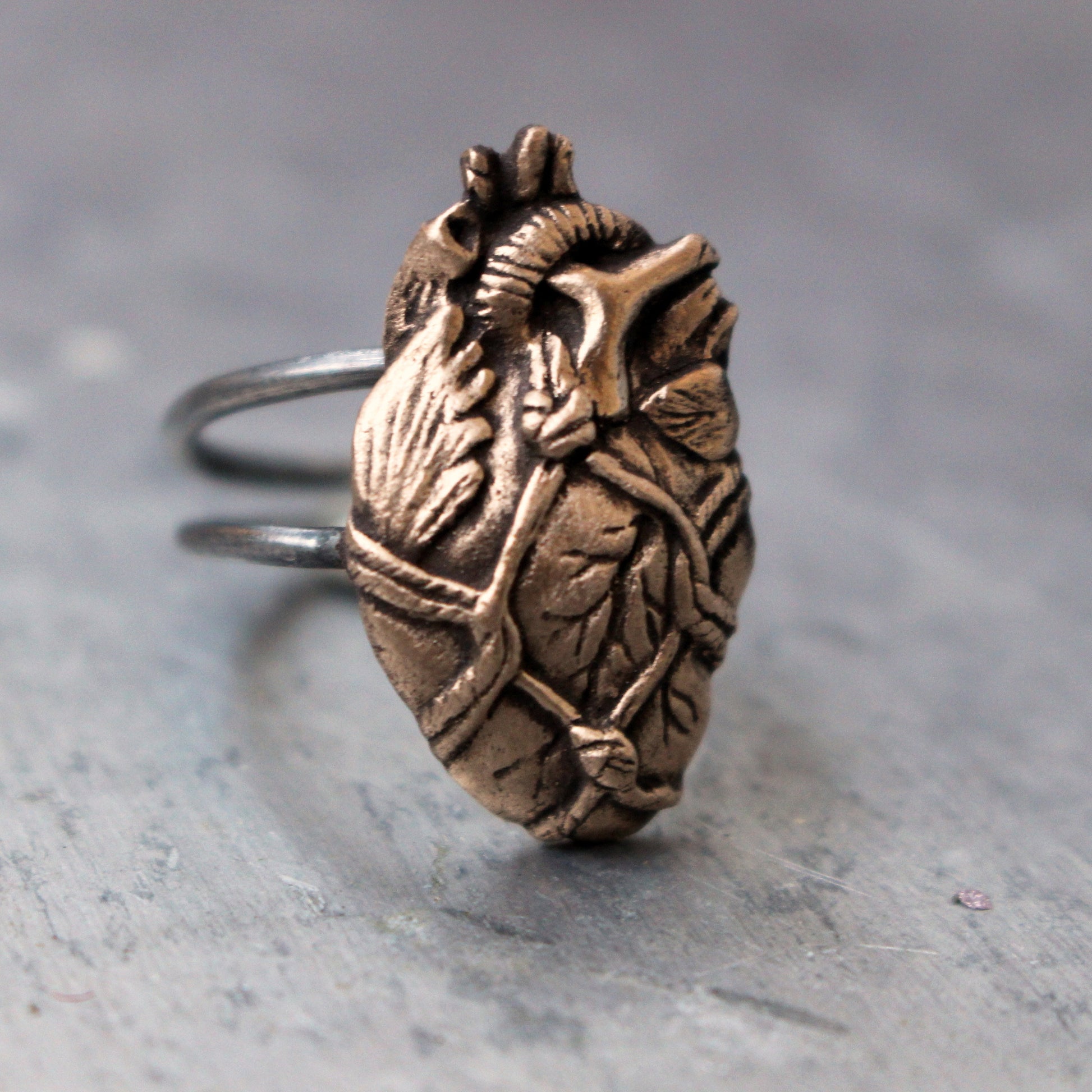 Bronze anatomical heart bound with rope ring with, kinbaku, shibari, bdsm jewelry