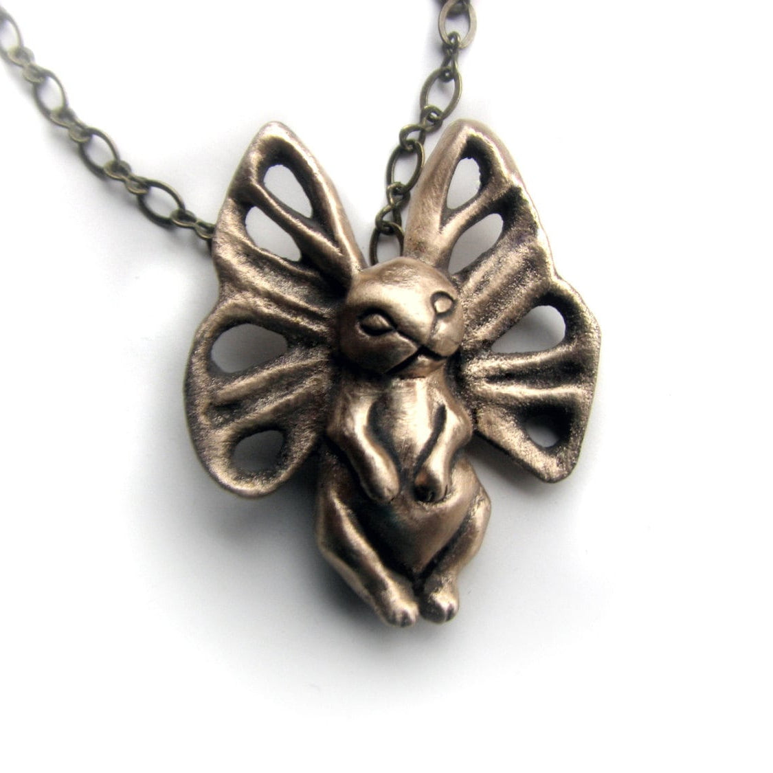 necklace with bronze bunny butterfly creature