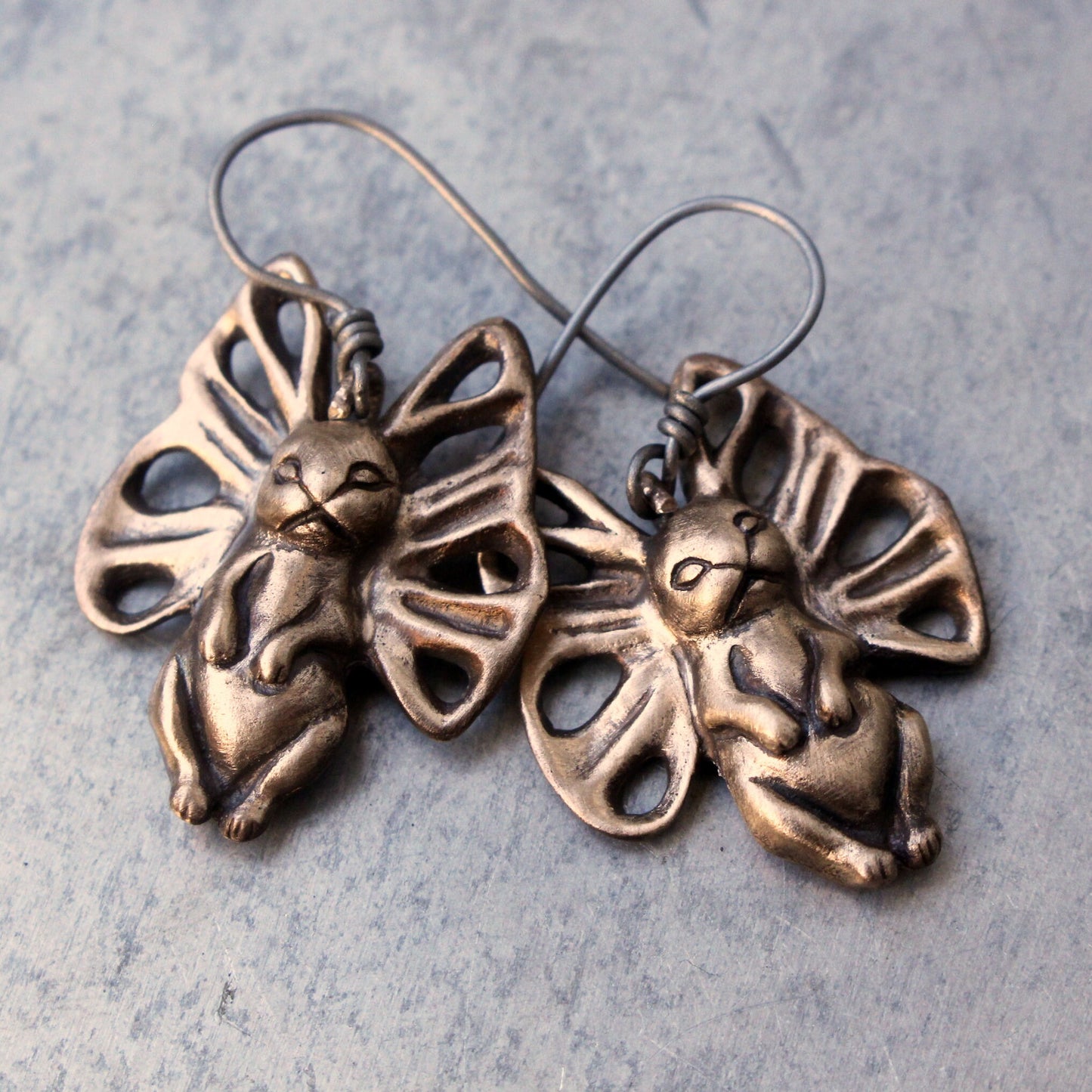 bronze bunnyfly earrings with titanium hooks