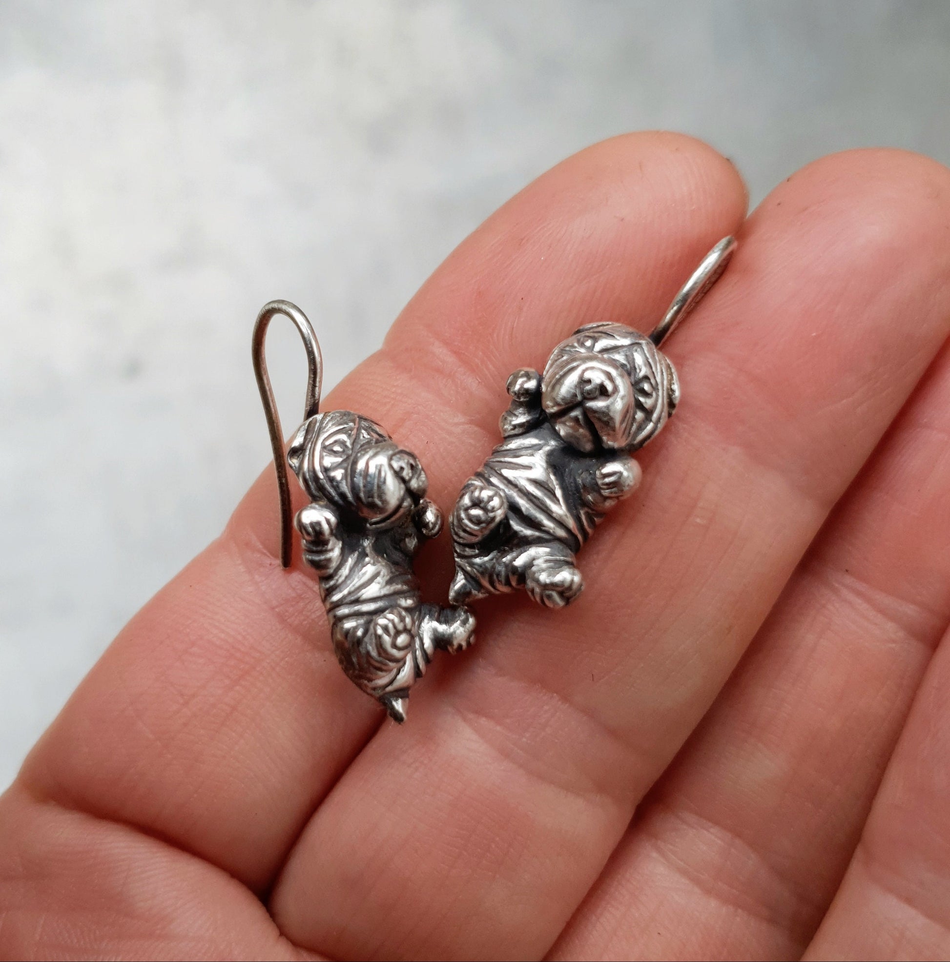 dangling sharpei dog earrings