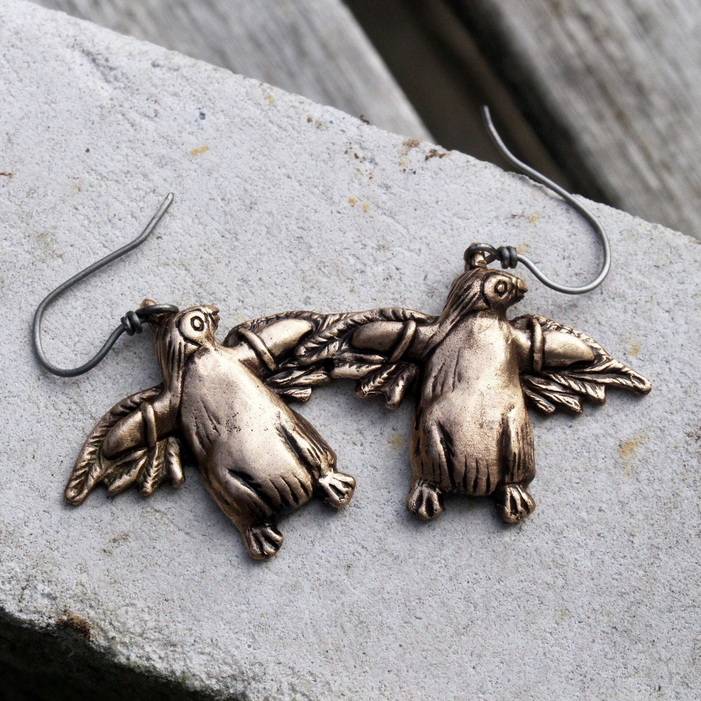 flying silverpenguin earrings with titanium hooks