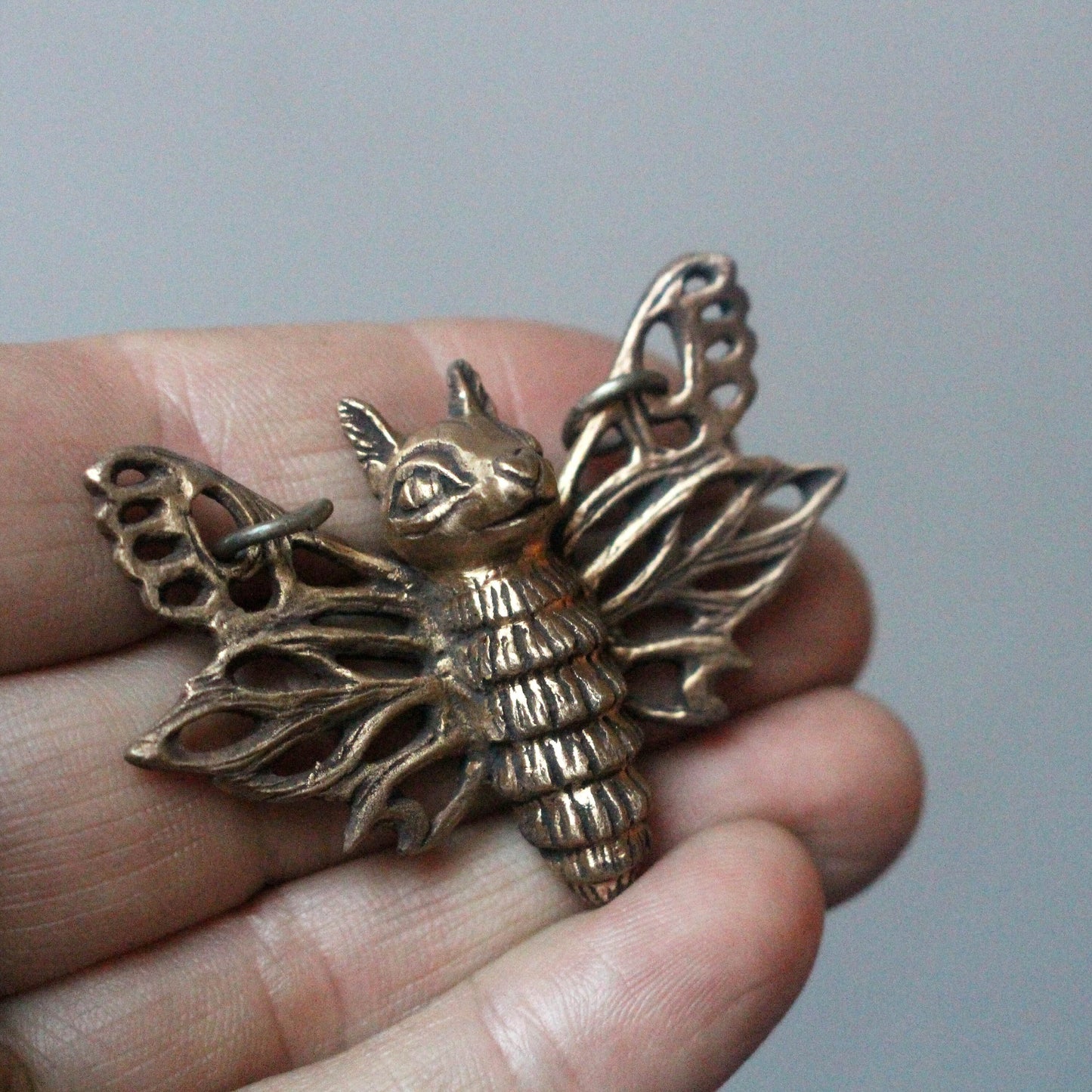 flying squirrel moth necklace handcrafted in bronze
