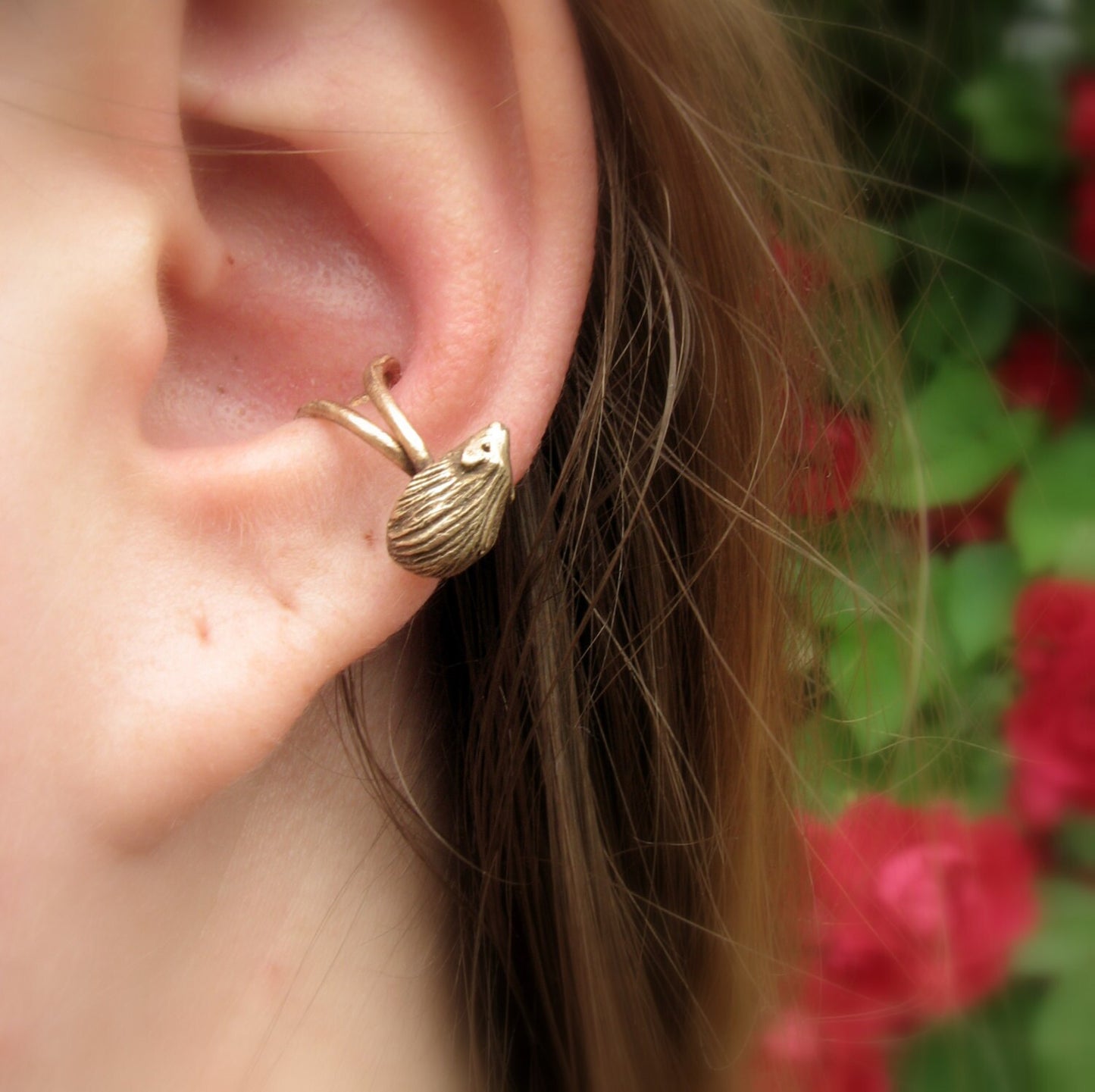 earcuff with a bronze hedgehog