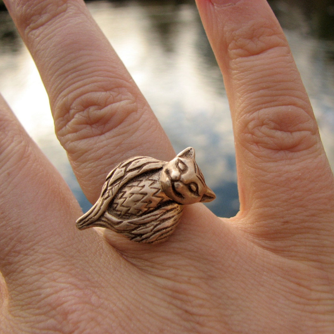 kattuggla ring katt med fågelkropp smkulptur