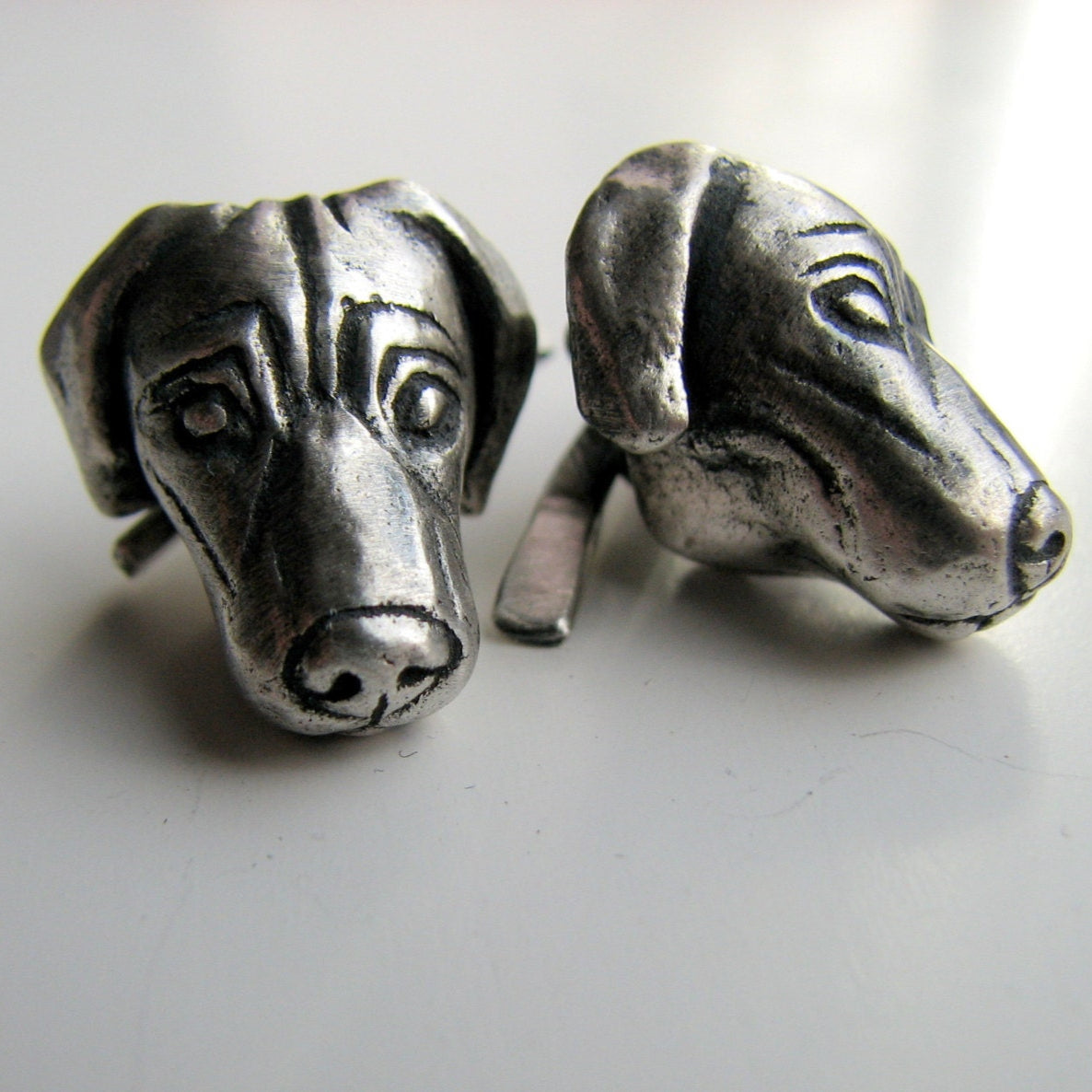 Weimaraner hundmanschettknappar i sterlingsilver