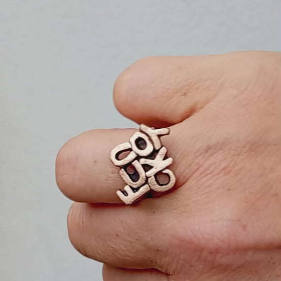 fuck you finger ring i brons och stål
