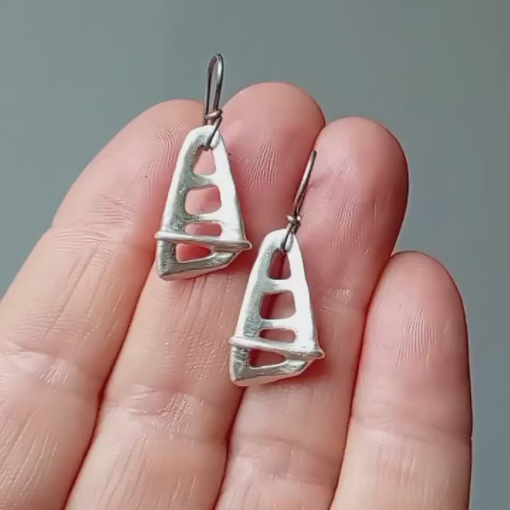 windsurf sail earrings in silver and titanium