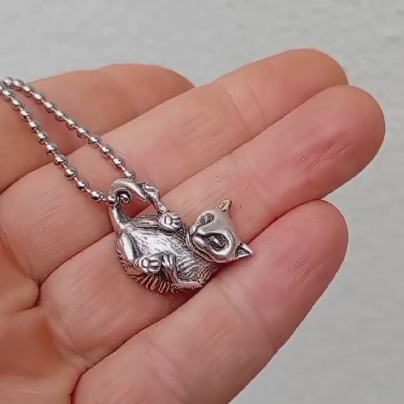 sterling silver cat necklace katt halsband