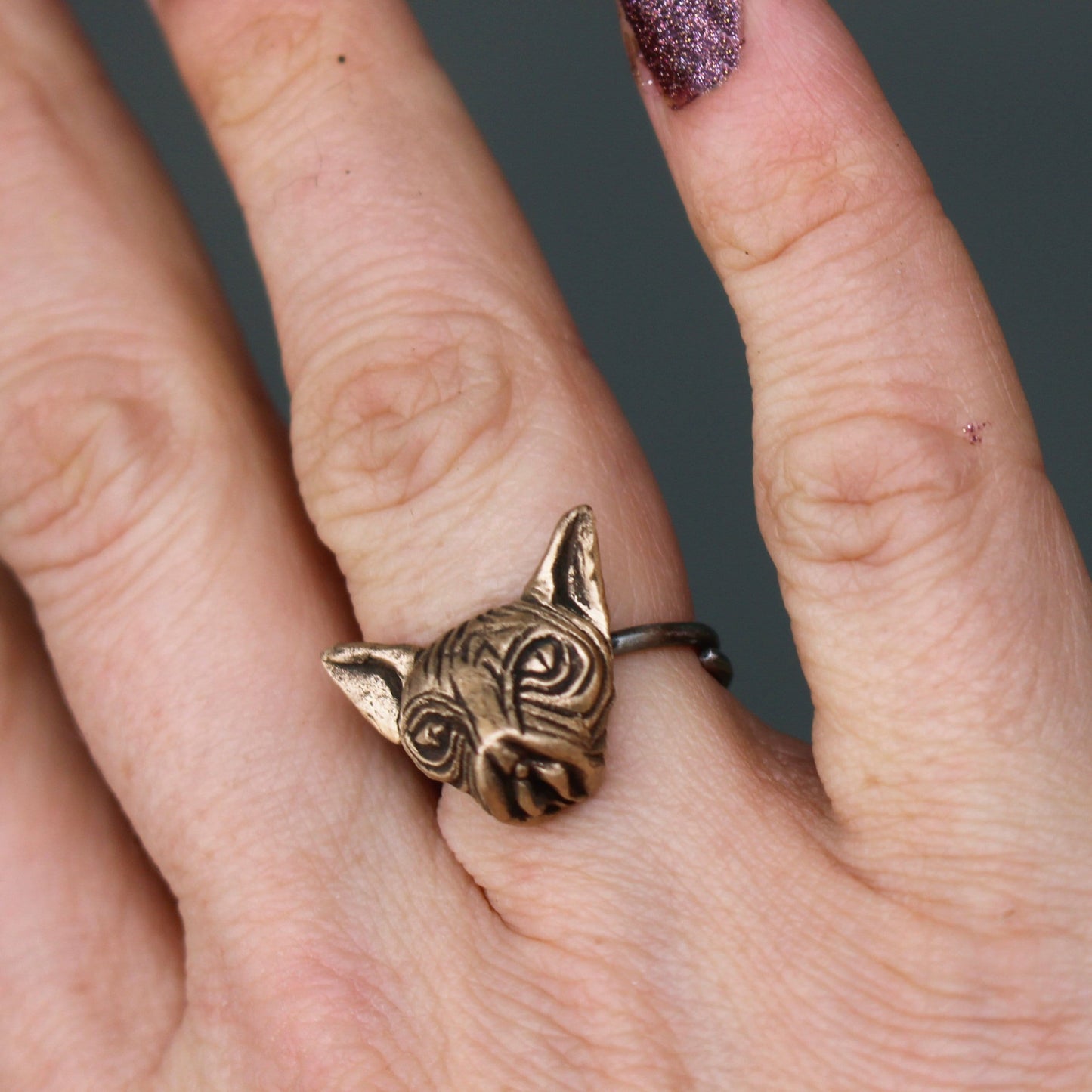 pussycat ring in bronze and steel