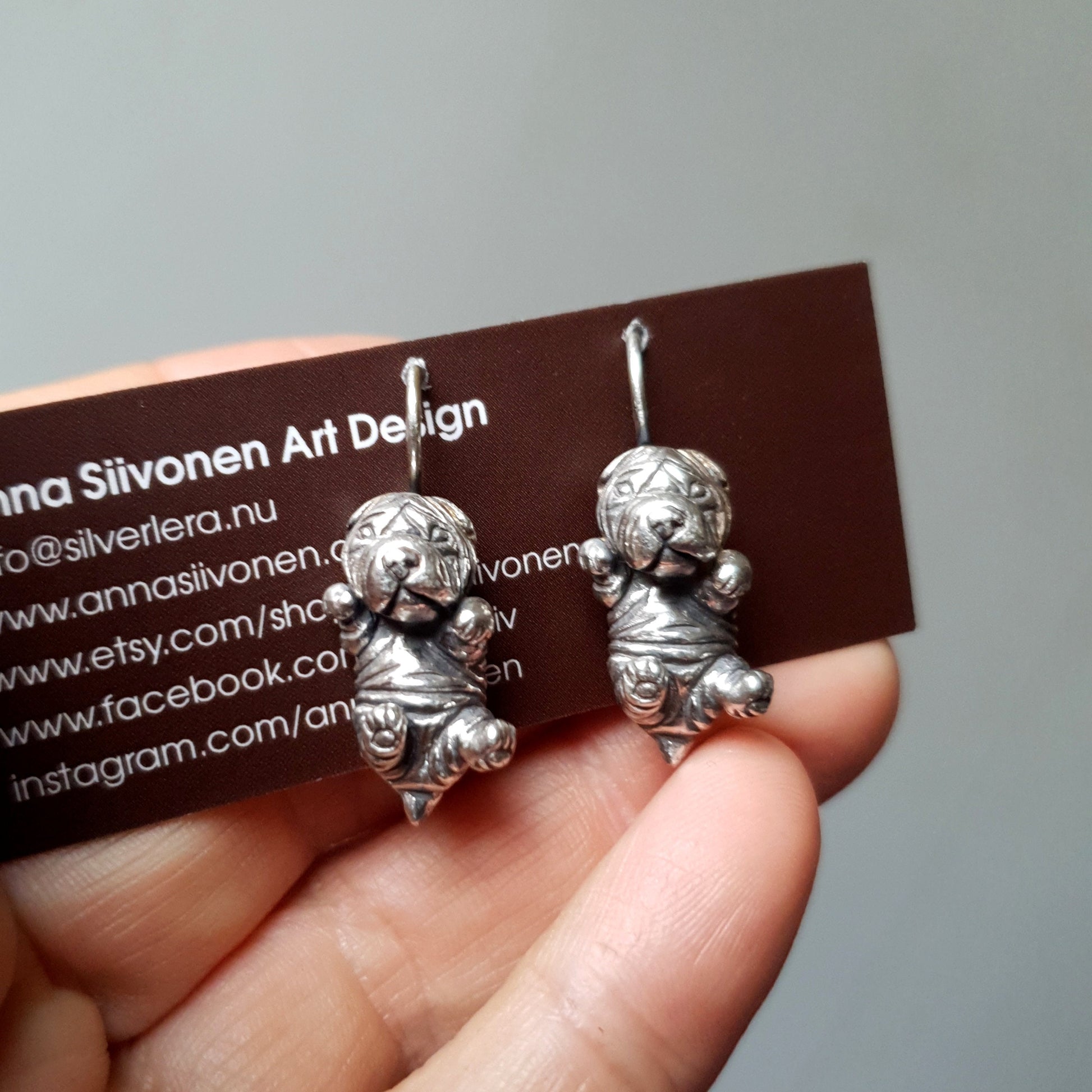 sterling silver shar pei earrings