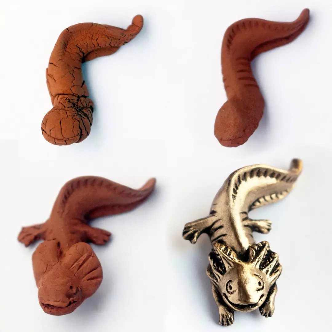 från kopparlera till axolotl, steg för steg bilder hur Anna Siivonen skulpterar smycken