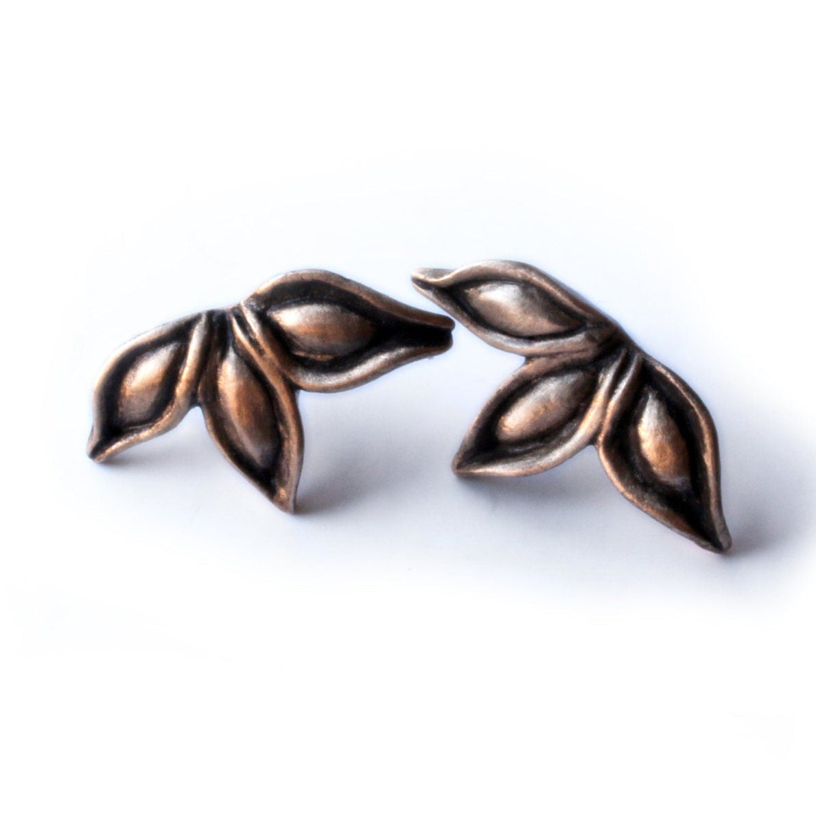 A pair of bronze star anise pod earrings with titanium ear wires, displayed on a white background.