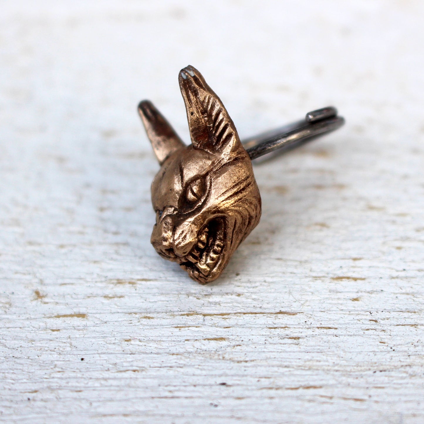 wild cat lynx charachal rin in bronze and stainless steel